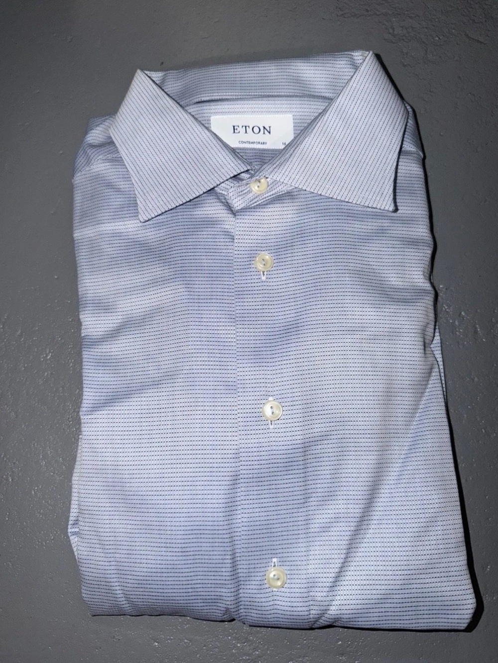NEW ETON Men’s Contemporary Blue Textured Dress Shirt Size 41 16